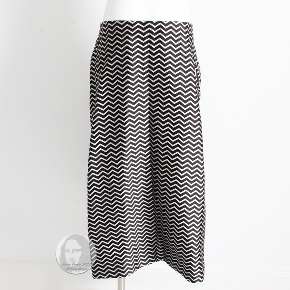 Geoffrey Beene Skirt Black Silver Op Art Stripe Zig Zag Print Satin Vintage 90s - Picture 5 of 8